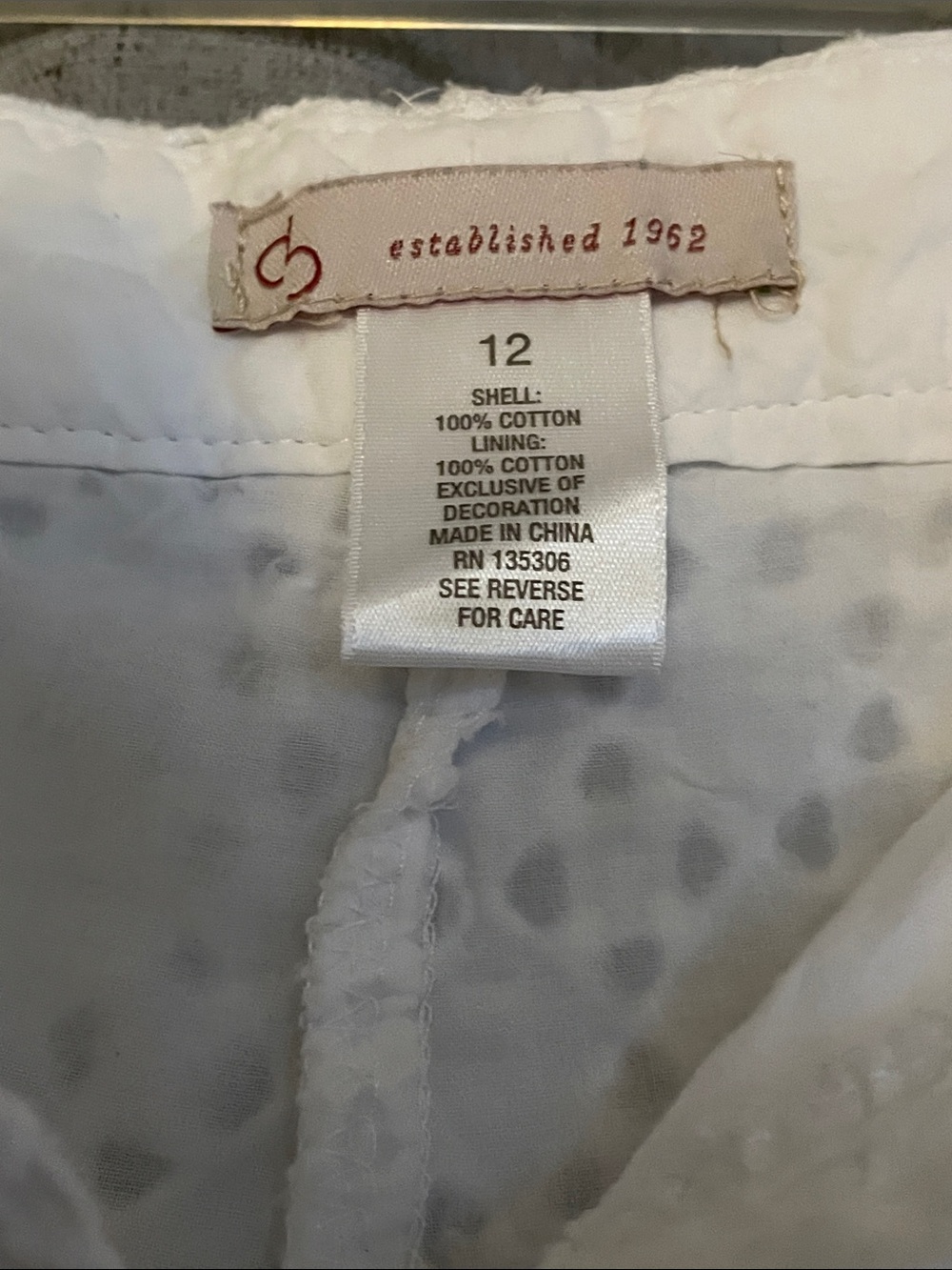 C B Established 1962 High-Waist White Eyelet Shorts with Scalloped Hem - Picture 2 of 5
